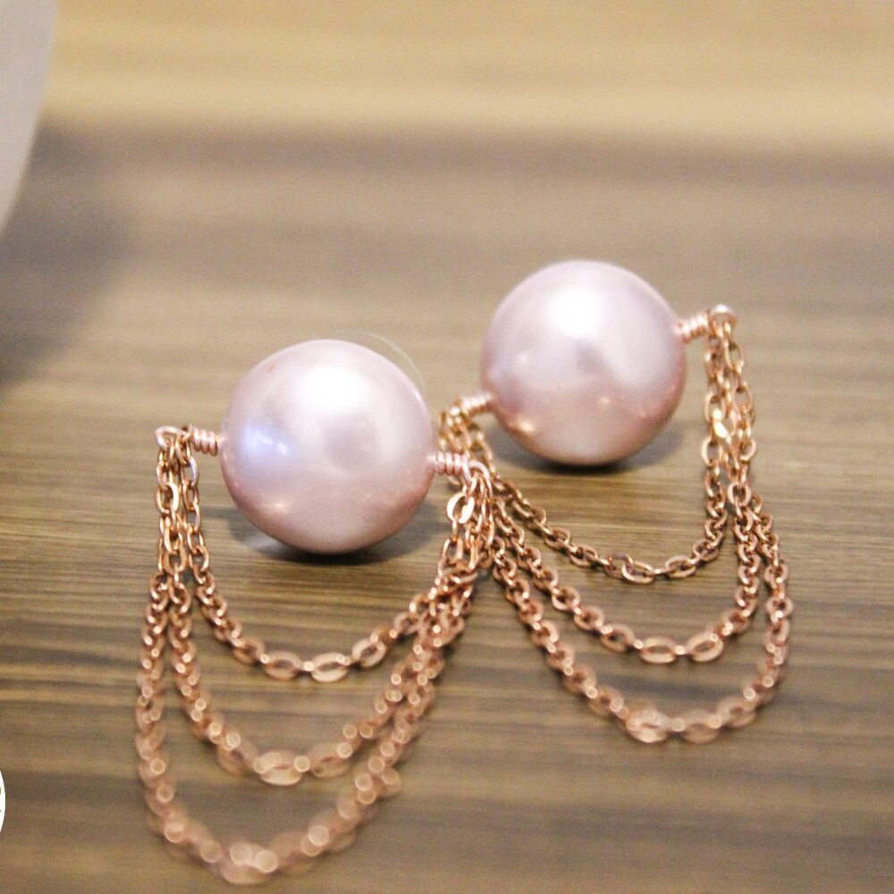 Rose Gold Pearl Chain Earrings
